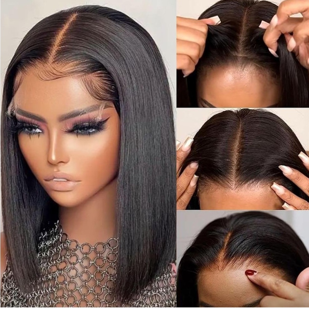 NEW! Human Hair Wig Lace HD Transparent Front Glueless Straight 14” Eyelashes